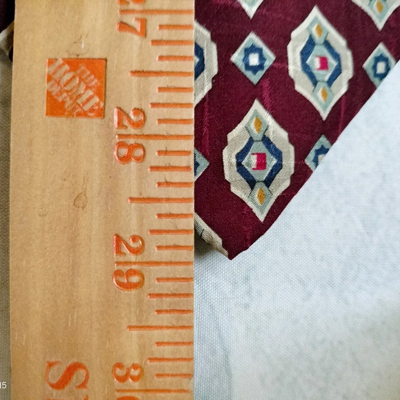 Countess Maria Silk Necktie Tie Red Maroon Blue Off White Geometric 58" x 4 - Picture 6 of 8